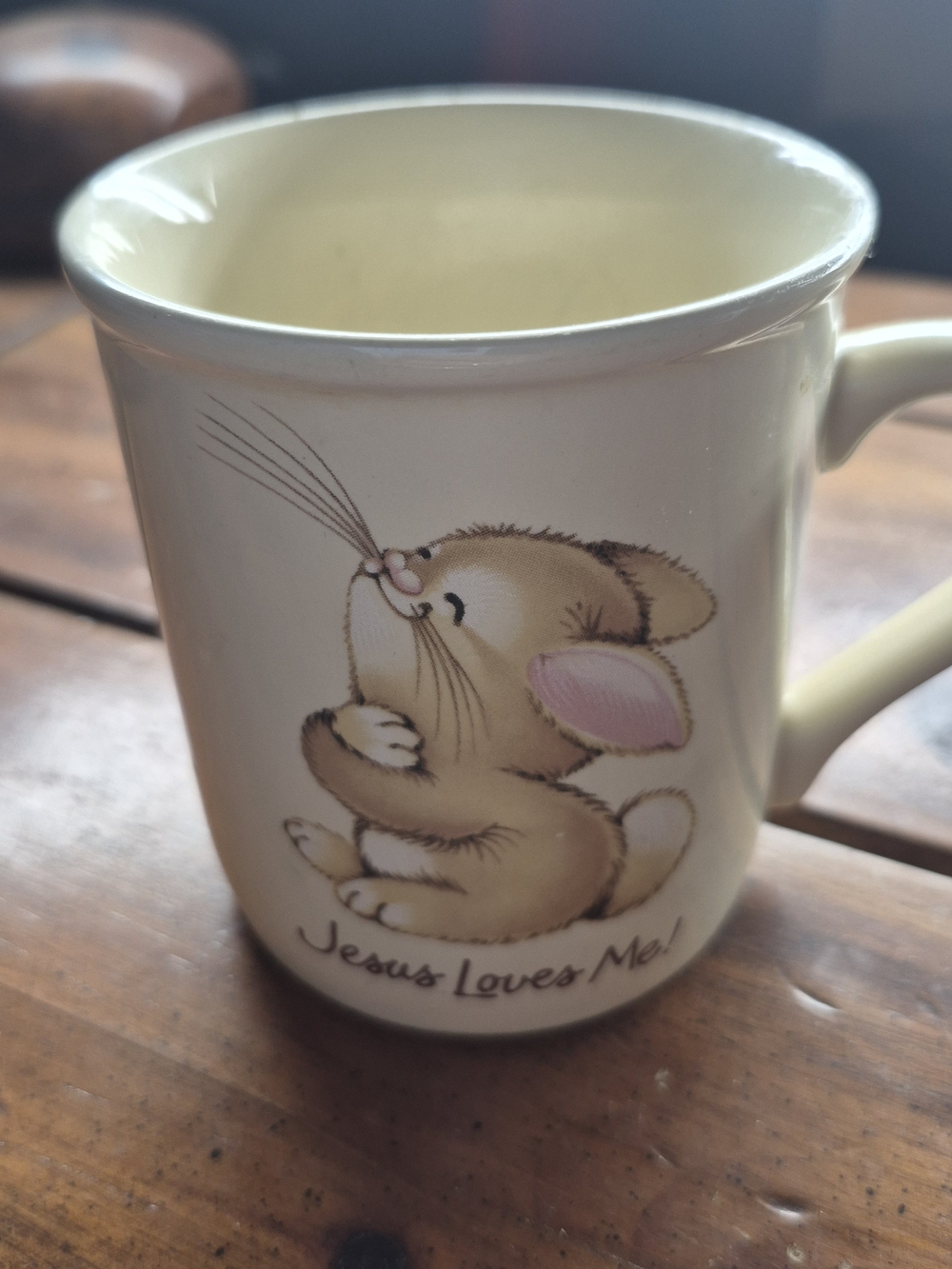 Hallmark Cream and Pink Bunny 'Jesus Loves Me' Mug